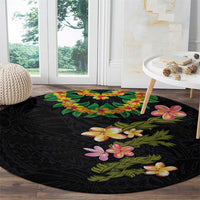Hawaiian Lei Plumeria and Tropical Leaves Round Carpet Watercolor Style