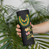 Hawaiian Lei Plumeria and Tropical Leaves Skinny Tumbler Watercolor Style LT03 - Polynesian Pride