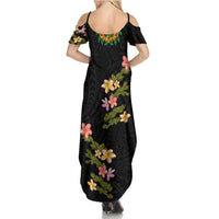 Hawaiian Lei Plumeria and Tropical Leaves Summer Maxi Dress Watercolor Style LT03 - Polynesian Pride