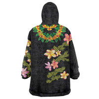 Hawaiian Lei Plumeria and Tropical Leaves Wearable Blanket Hoodie Watercolor Style LT03 - Polynesian Pride