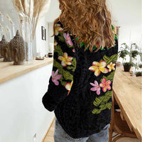 Hawaiian Lei Plumeria and Tropical Leaves Women Casual Shirt Watercolor Style LT03 - Polynesian Pride
