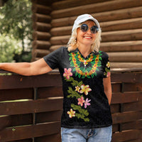 Hawaiian Lei Plumeria and Tropical Leaves Women Polo Shirt Watercolor Style LT03 - Polynesian Pride