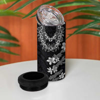 Hawaiian Lei Plumeria and Tropical Leaves 4 in 1 Can Cooler Tumbler Watercolor Style-Grayscale LT03 - Polynesian Pride