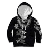 Hawaiian Lei Plumeria and Tropical Leaves Kid Hoodie Watercolor Style-Grayscale LT03 Hoodie Black - Polynesian Pride