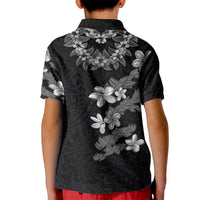 Hawaiian Lei Plumeria and Tropical Leaves Kid Polo Shirt Watercolor Style-Grayscale LT03 - Polynesian Pride
