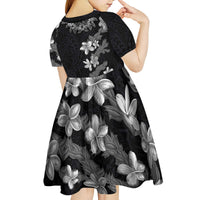 Hawaiian Lei Plumeria and Tropical Leaves Kid Short Sleeve Dress Watercolor Style-Grayscale LT03 - Polynesian Pride