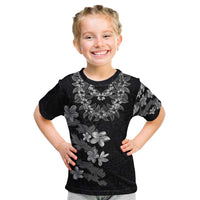 Hawaiian Lei Plumeria and Tropical Leaves Kid T Shirt Watercolor Style-Grayscale LT03 Black - Polynesian Pride