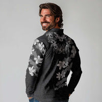 Hawaiian Lei Plumeria and Tropical Leaves Long Sleeve Polo Shirt Watercolor Style-Grayscale LT03 - Polynesian Pride