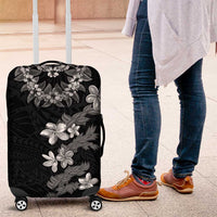 Hawaiian Lei Plumeria and Tropical Leaves Luggage Cover Watercolor Style-Grayscale LT03 Black - Polynesian Pride