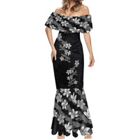 Hawaiian Lei Plumeria and Tropical Leaves Mermaid Dress Watercolor Style-Grayscale LT03 - Polynesian Pride