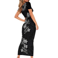 Hawaiian Lei Plumeria and Tropical Leaves Short Sleeve Bodycon Dress Watercolor Style-Grayscale LT03 - Polynesian Pride