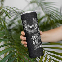 Hawaiian Lei Plumeria and Tropical Leaves Skinny Tumbler Watercolor Style-Grayscale LT03 - Polynesian Pride