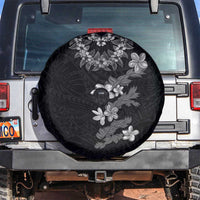 Hawaiian Lei Plumeria and Tropical Leaves Spare Tire Cover Watercolor Style-Grayscale LT03 Black - Polynesian Pride