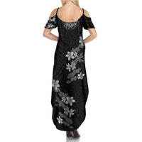 Hawaiian Lei Plumeria and Tropical Leaves Summer Maxi Dress Watercolor Style-Grayscale LT03 - Polynesian Pride