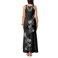 Hawaiian Lei Plumeria and Tropical Leaves Tank Maxi Dress Watercolor Style-Grayscale LT03 - Polynesian Pride