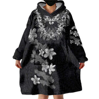 Hawaiian Lei Plumeria and Tropical Leaves Wearable Blanket Hoodie Watercolor Style-Grayscale LT03 - Polynesian Pride