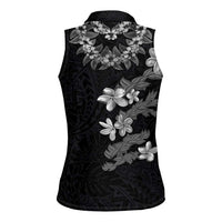 Hawaiian Lei Plumeria and Tropical Leaves Women Sleeveless Polo Shirt Watercolor Style-Grayscale LT03 - Polynesian Pride
