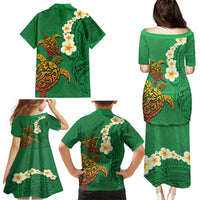 Hawaii Turtle Plumeria Flower Family Matching Puletasi and Hawaiian Shirt Polynesian Pattern Green Color LT03 - Polynesian Pride