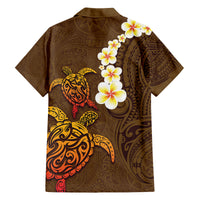Hawaii Turtle Plumeria Flower Family Matching Off Shoulder Short Dress and Hawaiian Shirt Polynesian Pattern Brown Color LT03 - Polynesian Pride