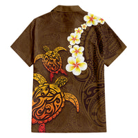 Hawaii Turtle Plumeria Flower Family Matching Short Sleeve Bodycon Dress and Hawaiian Shirt Polynesian Pattern Brown Color LT03 - Polynesian Pride