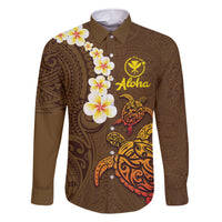 Hawaii Turtle Plumeria Flower Family Matching Short Sleeve Bodycon Dress and Hawaiian Shirt Polynesian Pattern Brown Color LT03 Dad's Shirt - Long Sleeve Brown - Polynesian Pride
