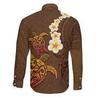 Hawaii Turtle Plumeria Flower Family Matching Tank Maxi Dress and Hawaiian Shirt Polynesian Pattern Brown Color LT03 - Polynesian Pride