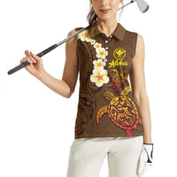 Hawaii Turtle Plumeria Flower Women Sleeveless Polo Shirt Polynesian Pattern Brown Color LT03 - Polynesian Pride