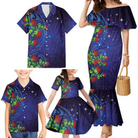 Matariki New Zealand Maori and Pohutukawa Family Matching Mermaid Dress and Hawaiian Shirt Galaxy Blue Sky Style LT03 - Polynesian Pride
