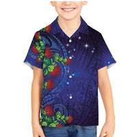 Matariki New Zealand Maori and Pohutukawa Family Matching Mermaid Dress and Hawaiian Shirt Galaxy Blue Sky Style LT03 Son's Shirt Blue - Polynesian Pride