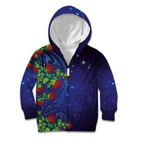 Matariki New Zealand Maori and Pohutukawa Kid Hoodie Galaxy Blue Sky Style LT03 Zip Hoodie Blue - Polynesian Pride