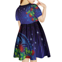 Matariki New Zealand Maori and Pohutukawa Kid Short Sleeve Dress Galaxy Blue Sky Style LT03 - Polynesian Pride
