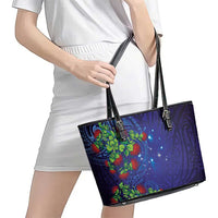 Matariki New Zealand Maori and Pohutukawa Leather Tote Bag Galaxy Blue Sky Style LT03 - Polynesian Pride