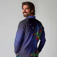 Matariki New Zealand Maori and Pohutukawa Long Sleeve Polo Shirt Galaxy Blue Sky Style LT03 - Polynesian Pride