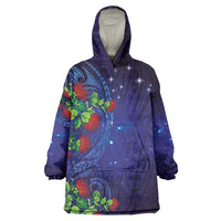 Matariki New Zealand Maori and Pohutukawa Wearable Blanket Hoodie Galaxy Blue Sky Style LT03 One Size Blue - Polynesian Pride