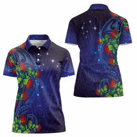 Matariki New Zealand Maori and Pohutukawa Women Polo Shirt Galaxy Blue Sky Style LT03 - Polynesian Pride