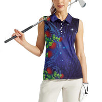 Matariki New Zealand Maori and Pohutukawa Women Sleeveless Polo Shirt Galaxy Blue Sky Style LT03 - Polynesian Pride