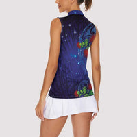 Matariki New Zealand Maori and Pohutukawa Women Sleeveless Polo Shirt Galaxy Blue Sky Style LT03 - Polynesian Pride