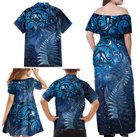 Matariki New Zealand Maori Silver Fern Family Matching Off Shoulder Maxi Dress and Hawaiian Shirt Galaxy Blue Sky Style LT03 - Polynesian Pride