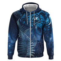 Matariki New Zealand Maori Silver Fern Hoodie Galaxy Blue Sky Style LT03 Zip Hoodie Blue - Polynesian Pride