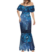 Matariki New Zealand Maori Silver Fern Mermaid Dress Galaxy Blue Sky Style LT03 - Polynesian Pride