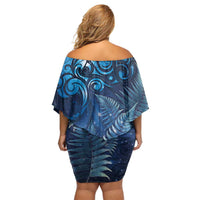 Matariki New Zealand Maori Silver Fern Off Shoulder Short Dress Galaxy Blue Sky Style LT03 - Polynesian Pride