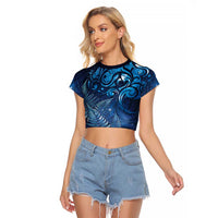 Matariki New Zealand Maori Silver Fern Raglan Cropped T Shirt Galaxy Blue Sky Style LT03 Female Blue - Polynesian Pride