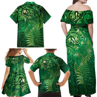 Matariki New Zealand Maori Silver Fern Family Matching Off Shoulder Maxi Dress and Hawaiian Shirt Galaxy Green Sky Style LT03 - Polynesian Pride