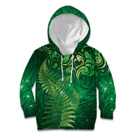 Matariki New Zealand Maori Silver Fern Kid Hoodie Galaxy Green Sky Style LT03 Hoodie Green - Polynesian Pride