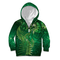 Matariki New Zealand Maori Silver Fern Kid Hoodie Galaxy Green Sky Style LT03 Zip Hoodie Green - Polynesian Pride