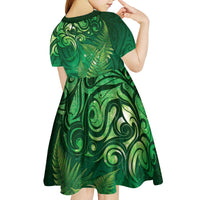 Matariki New Zealand Maori Silver Fern Kid Short Sleeve Dress Galaxy Green Sky Style LT03 - Polynesian Pride