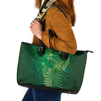 Matariki New Zealand Maori Silver Fern Leather Tote Bag Galaxy Green Sky Style LT03 Green - Polynesian Pride