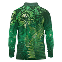 Matariki New Zealand Maori Silver Fern Long Sleeve Polo Shirt Galaxy Green Sky Style LT03 - Polynesian Pride