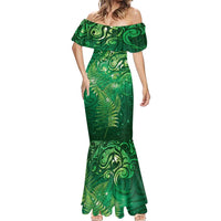 Matariki New Zealand Maori Silver Fern Mermaid Dress Galaxy Green Sky Style LT03 - Polynesian Pride