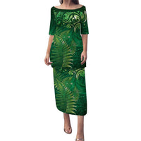 Matariki New Zealand Maori Silver Fern Puletasi Galaxy Green Sky Style LT03 Long Dress Green - Polynesian Pride